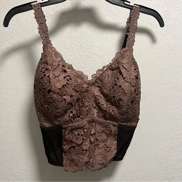 BKE Essentials Brown Embroidered Lace Full Coverage Bralette NWOT - Picture 1 of 4